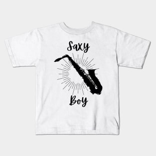 Saxy Boy - Black Version - Saxophonist Boy Funny Saxo Puns Kids T-Shirt